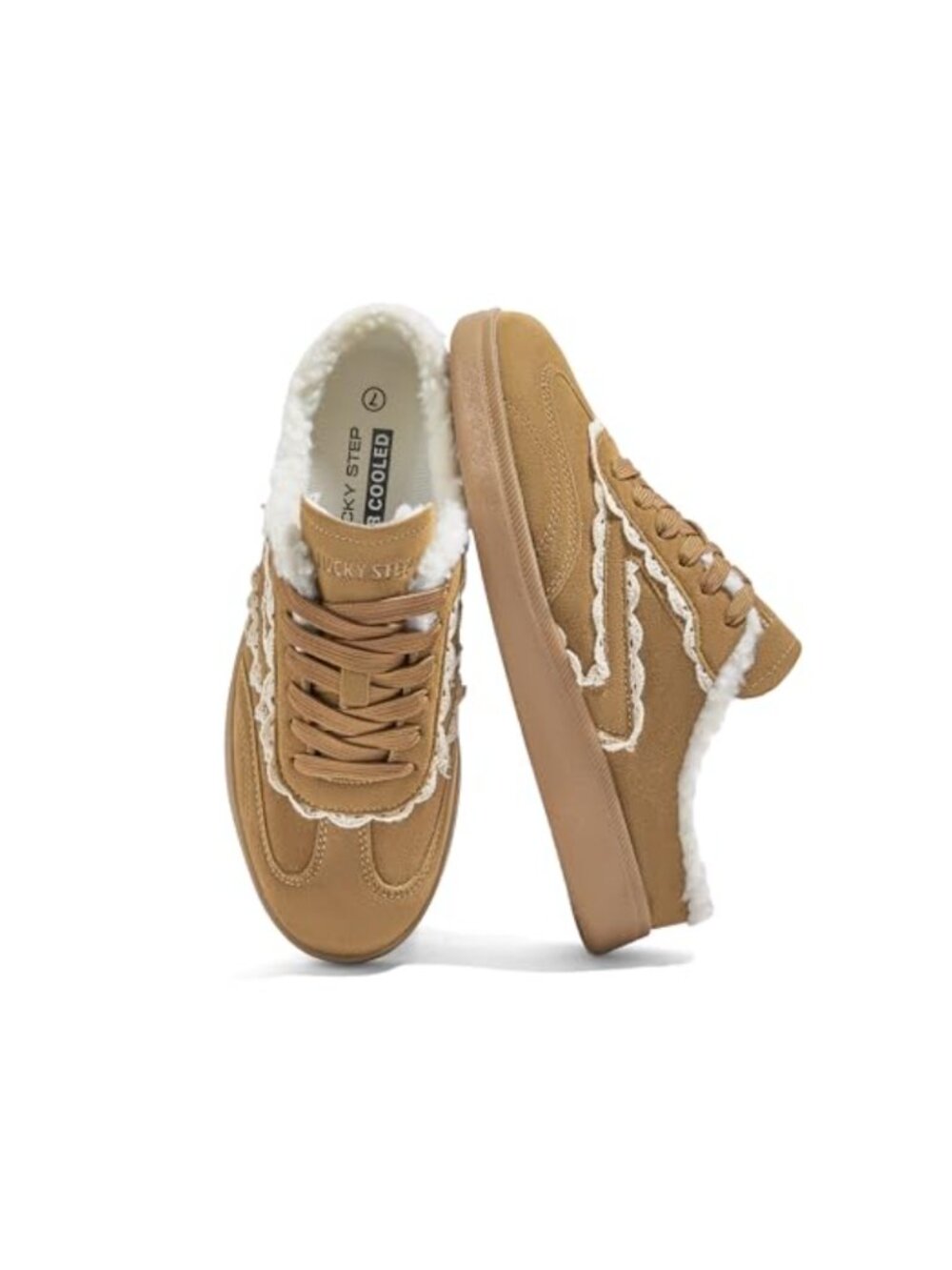 Slip On Mules Sneakers Suede PU Lace Up Backless Casual Walking Shoes